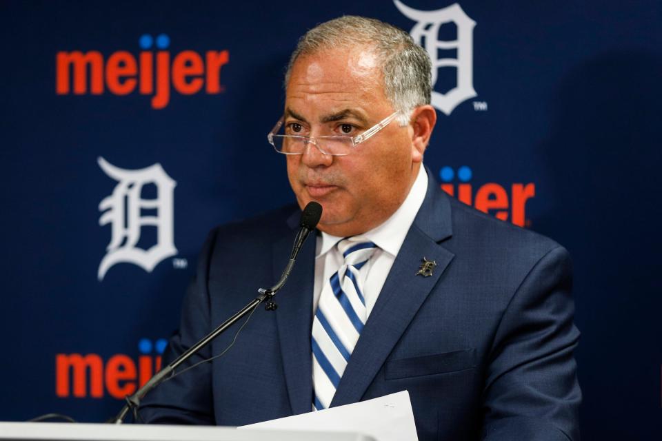 Tigers general manager Al Avila answers questions during a press conference at Comerica Park in Detroit on July 5, 2019.