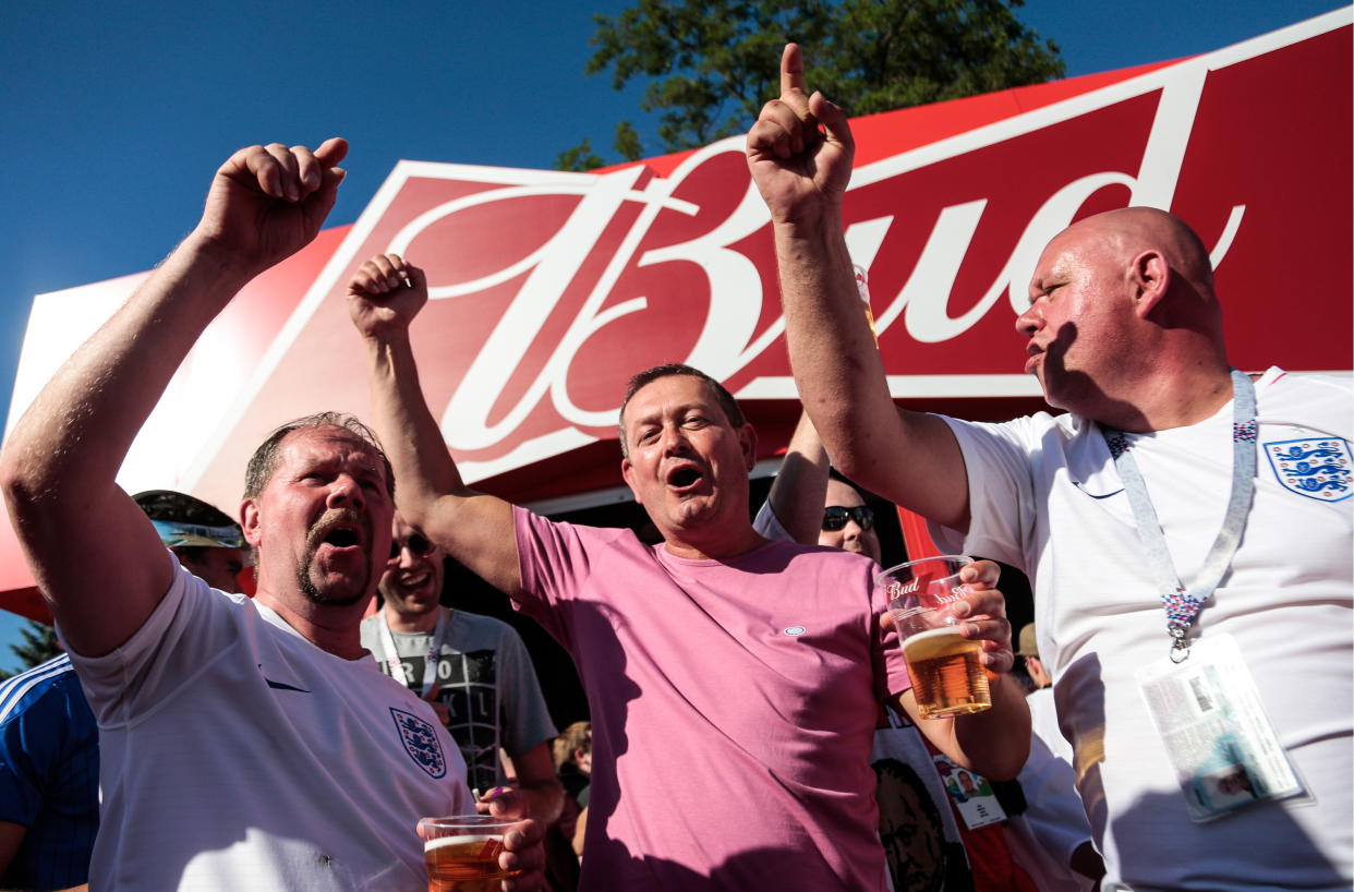 England fans enjoying a beer out in Russia.