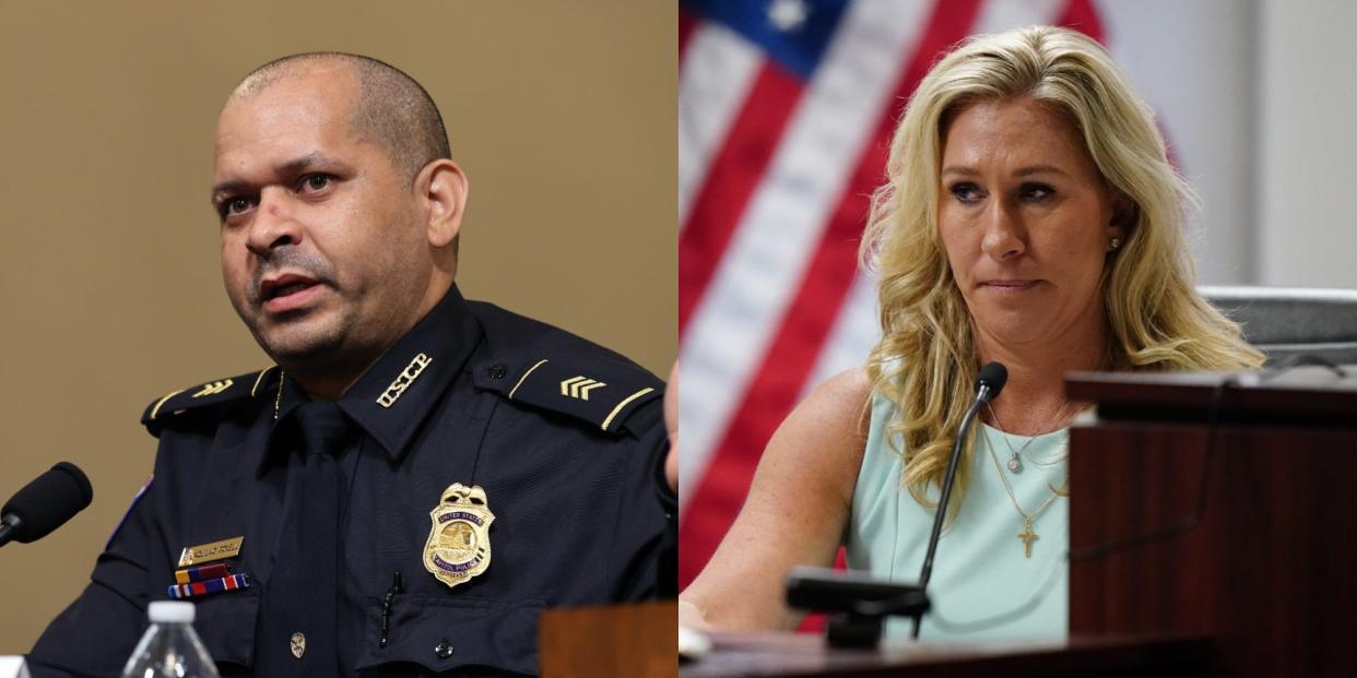 Capitol Police Sergeant Aquilino Gonell and Republican Rep. Marjorie Taylor Greene of Georgia.