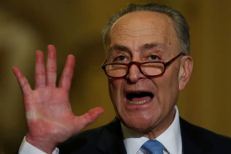 U.S. Senate Minority Leader Chuck Schumer (D-NY) speaks with reporters after the weekly Senate Democratic caucus luncheon at the U.S. Capitol on Washington, U.S. January 4, 2017. REUTERS/Jonathan Ernst