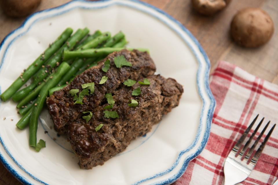 Mushroom Meat Loaf calls for 90% lean ground beef and portobello mushrooms.