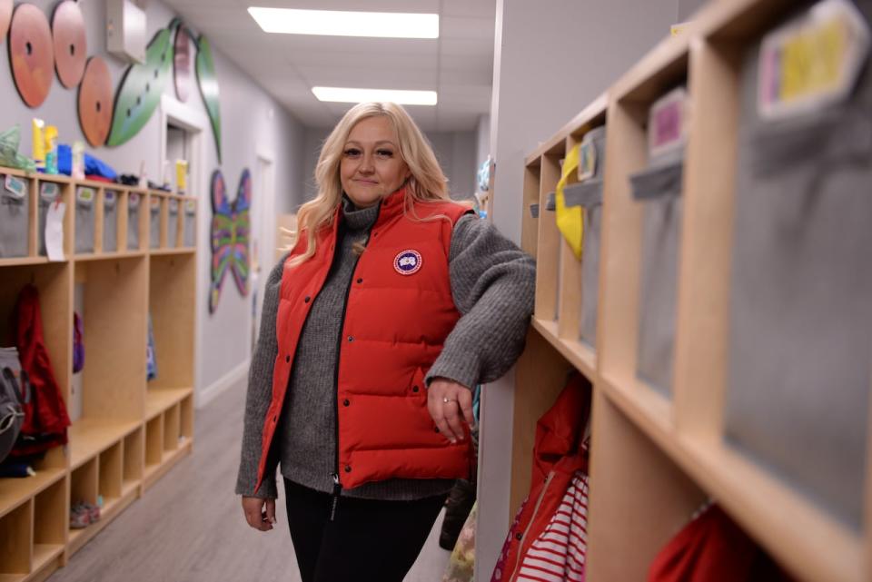 Sarah Hunter, the owner of the Imagination Tree, is pictured at the Calgary daycare centre on May 23, 2024. Though she says she ensure her centre follows proper food handling procedures, she worries others may not as budgets become increasingly tight.