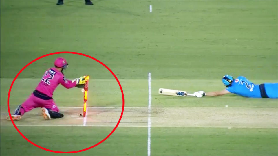 Josh Philippe, pictured here affecting the controversial runout in the Big Bash.