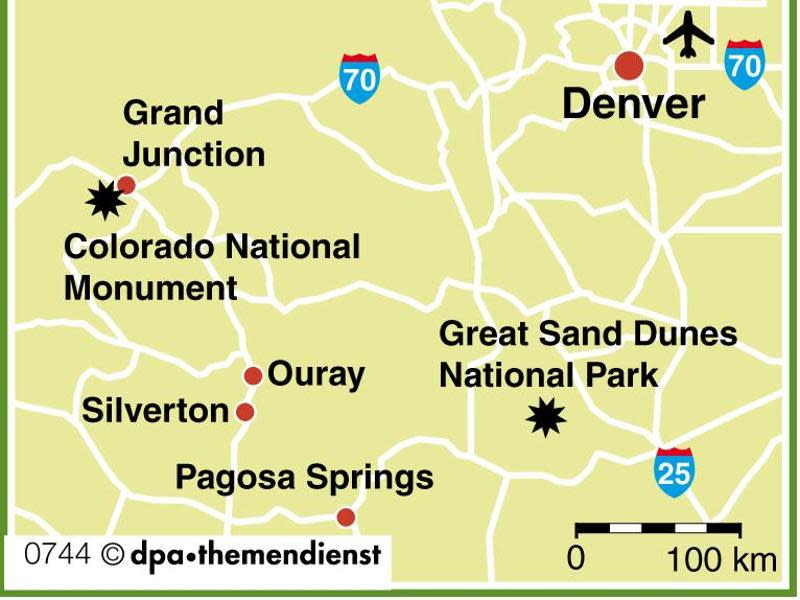 Eine Rundtour durch Colorado mit dem «Motorhome» führt durch spektakuläre Natur, zu heißen Quellen im Berg und Relikten der Goldgräberzeit. Foto: dpa-infografik