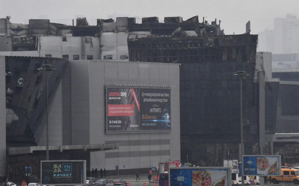 Damaged and burnt out Crocus City Hall concert hall following the gun attack in Krasnogorsk, outside Moscow.