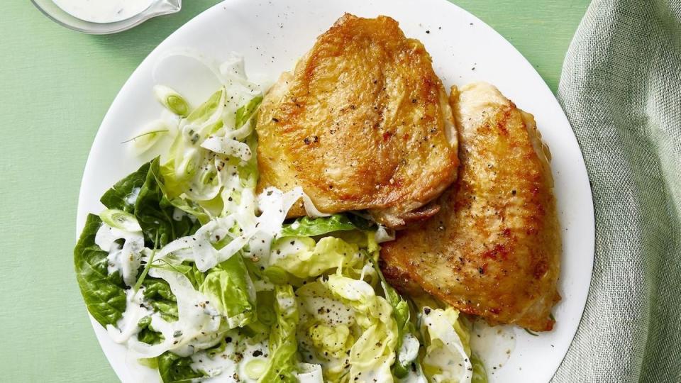 crispy chicken thighs with buttermilk fennel salad