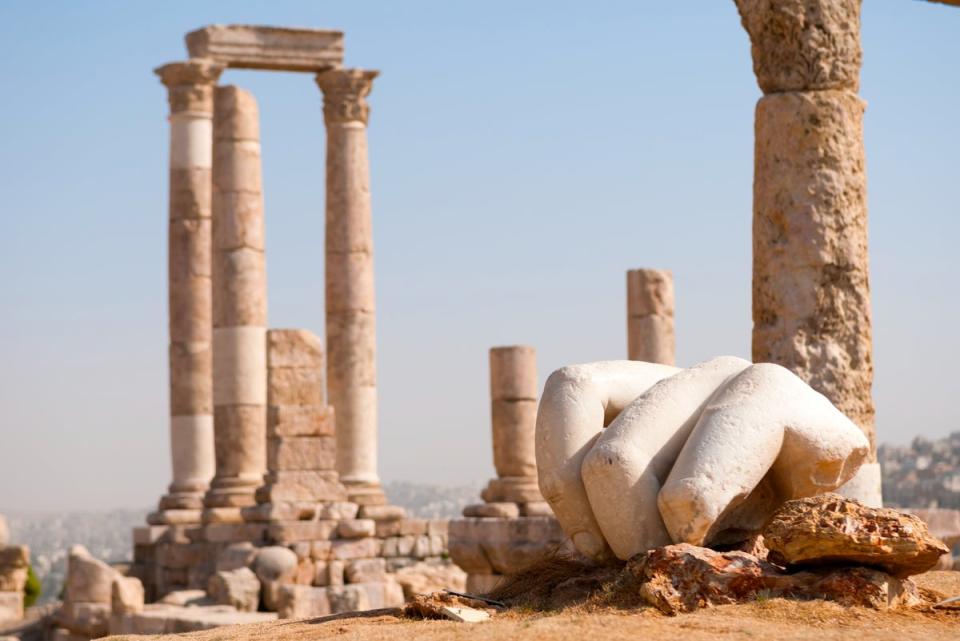 Little more than three fingers remain from a colossal statue at the Temples of Hercules (Getty)