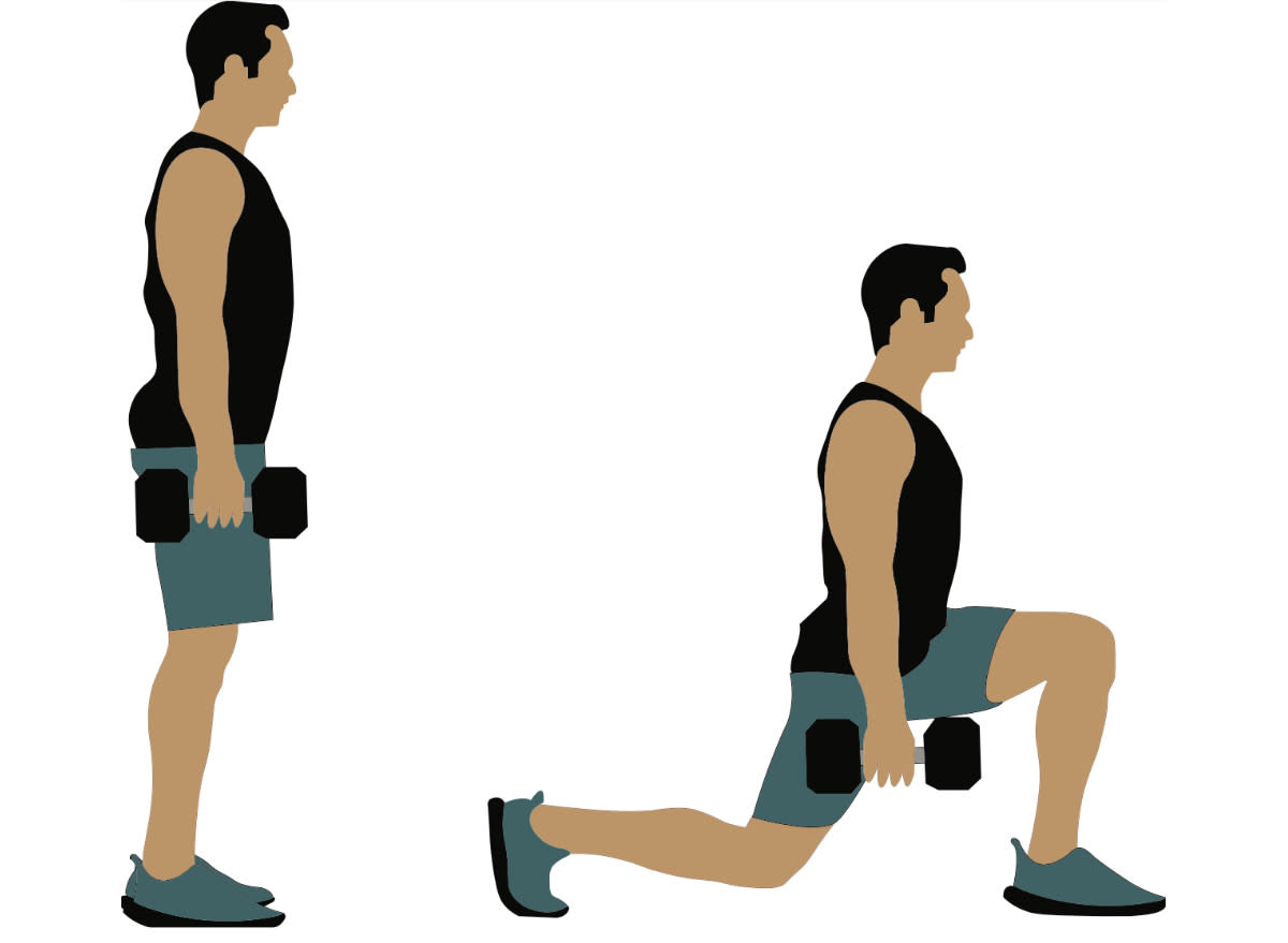 illustration of man doing dumbbell lunges