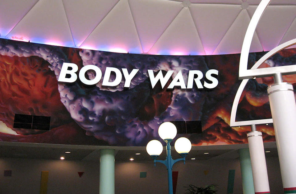 <p>Forget <i>Star Wars</i>: the real action is going on inside our own bodies. Seemingly inspired by the 1966 sci-fi classic <i>Fantastic Voyage</i> (and its equally great 1987 companion piece <i>Innerspace</i>), Epcot’s Body Wars motion simulator inserted the audience into a “body probe” to analyze the effects of a splinter lodged in the skin. Sounds simple enough, but just wait until your probe accidentally gets pulled into a capillary headed directly for the heart! Fun fact: Body Wars, which closed in 2007, was directed by none other than Spock himself, Leonard Nimoy. <i><a href="https://commons.wikimedia.org/w/index.php?curid=48209546" rel="nofollow noopener" target="_blank" data-ylk="slk:(Photo: Edward Russell/Wikipedia)" class="link ">(Photo: Edward Russell/Wikipedia)</a></i></p>