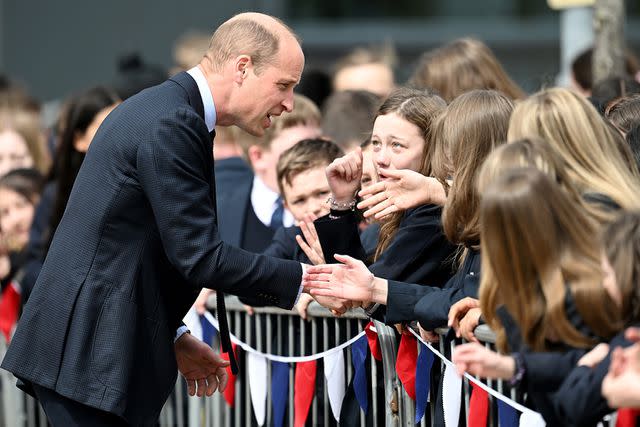 <p>Samir Hussein/WireImage</p> Prince William visits St. Michael's Church of England School on April 25, 2024 in Birmingham, England.