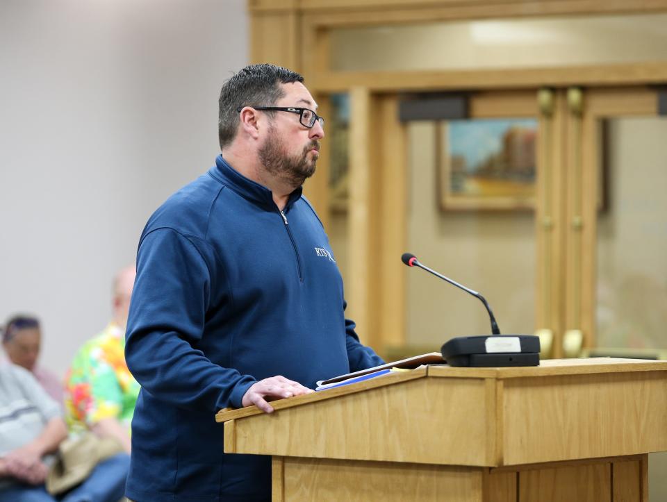 Kevin Riley, an attorney from Reiling Teder & Schrier, who's representing Trinitas Development LLC, tells the Tippecanoe County Commissioners that Trinitas would be withdrawing its petition to rezone a certain plot of property after the commissioners voted not to push the matter to a later date, on Monday, June 5, 2023, in Lafayette, Ind.