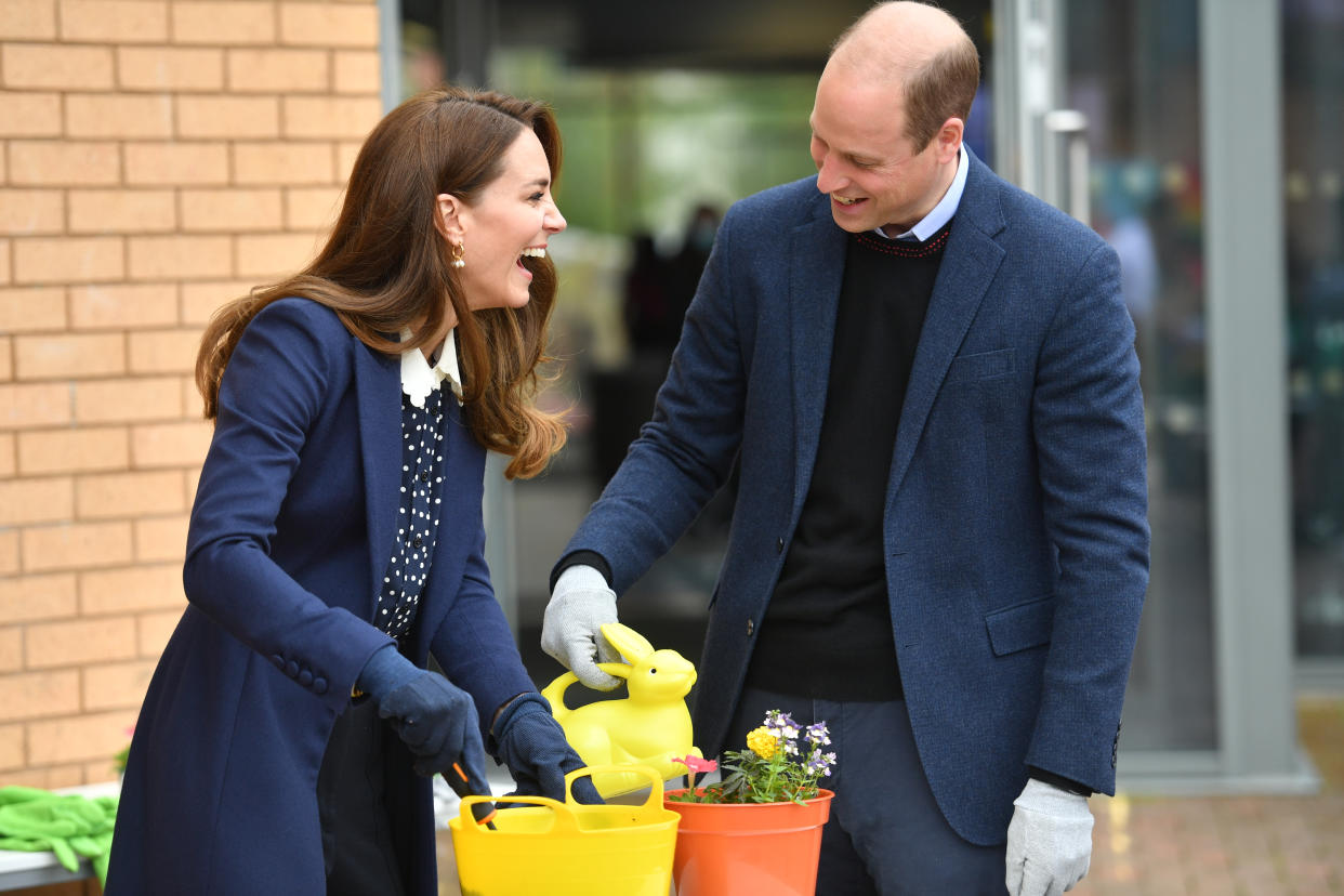 The Duke and Duchess of Cambridge at a gardening session during a visit to The Way Youth Zone in Wolverhampton, West Midlands. Picture date: Thursday May 13, 2021.