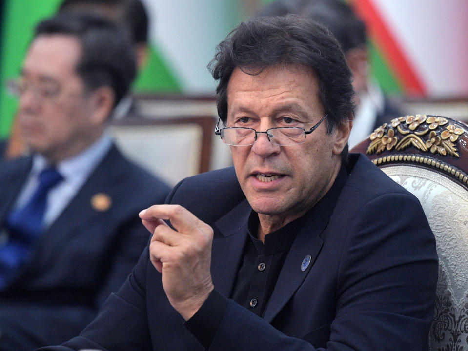 Pakistan's Prime Minister Imran Khan attends a session of the Shanghai Cooperation Organization summit in Bishkek, Kyrgyzstan, Friday, June 14, 2019. The Shanghai Cooperation Organization is a security alliance that brings together Russia, China, India, Pakistan along with ex-Soviet Central Asia nations of Kazakhstan, Kyrgyzstan, Tajikistan and Uzbekistan. (Alexei Druzhinin, Sputnik, Kremlin Pool Photo via AP)