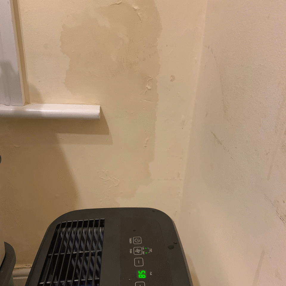 white dehumidifier next to wall