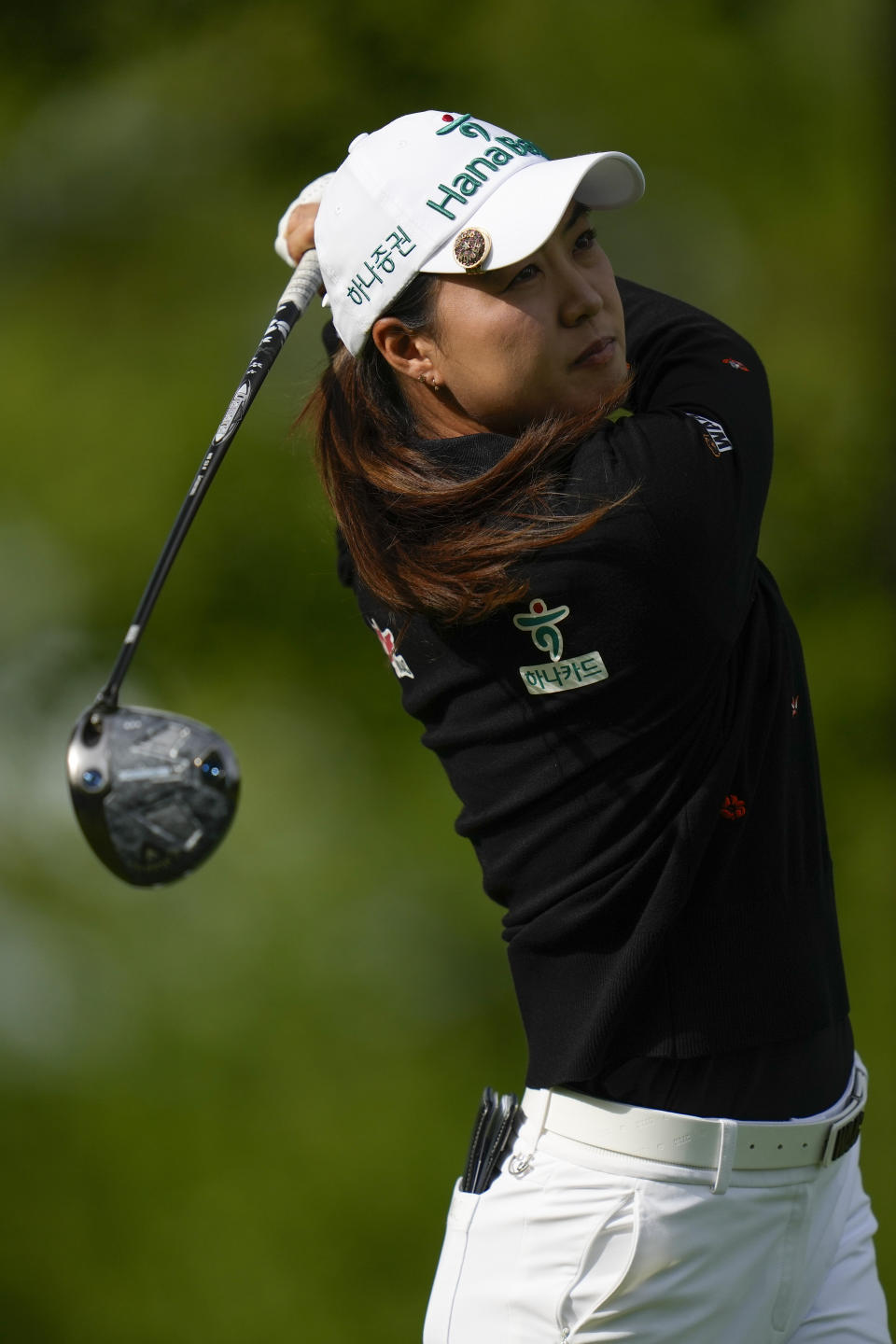 Minjee Lee, of Australia, hits off the 13th tee during the first round of the LPGA Cognizant Founders Cup golf tournament, Thursday, May 9, 2024, in Clifton, N.J. (AP Photo/Seth Wenig)