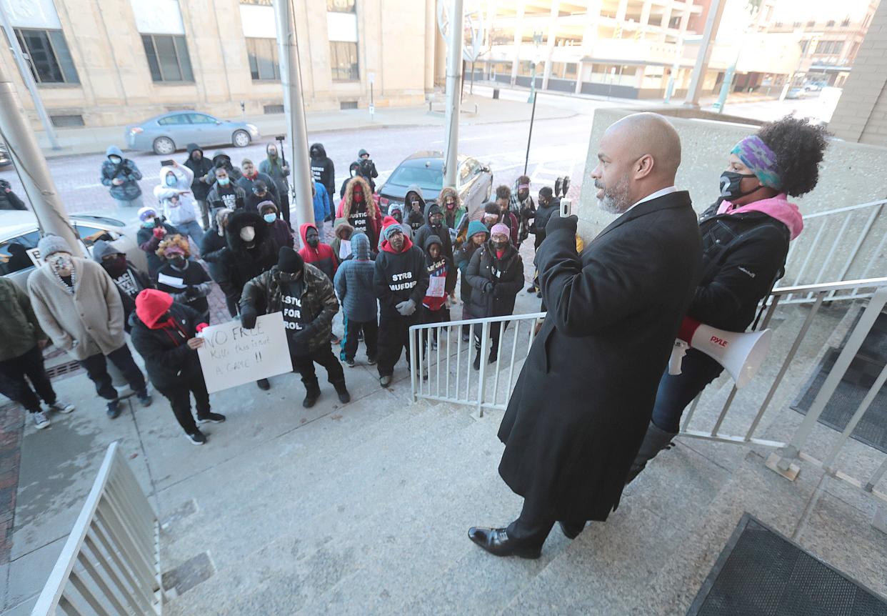 Texas-based attorney Joseph Gourrier, who is representing James Williams' family, spoke earlier this month to protesters outside City Hall, which houses the Canton Police Department.