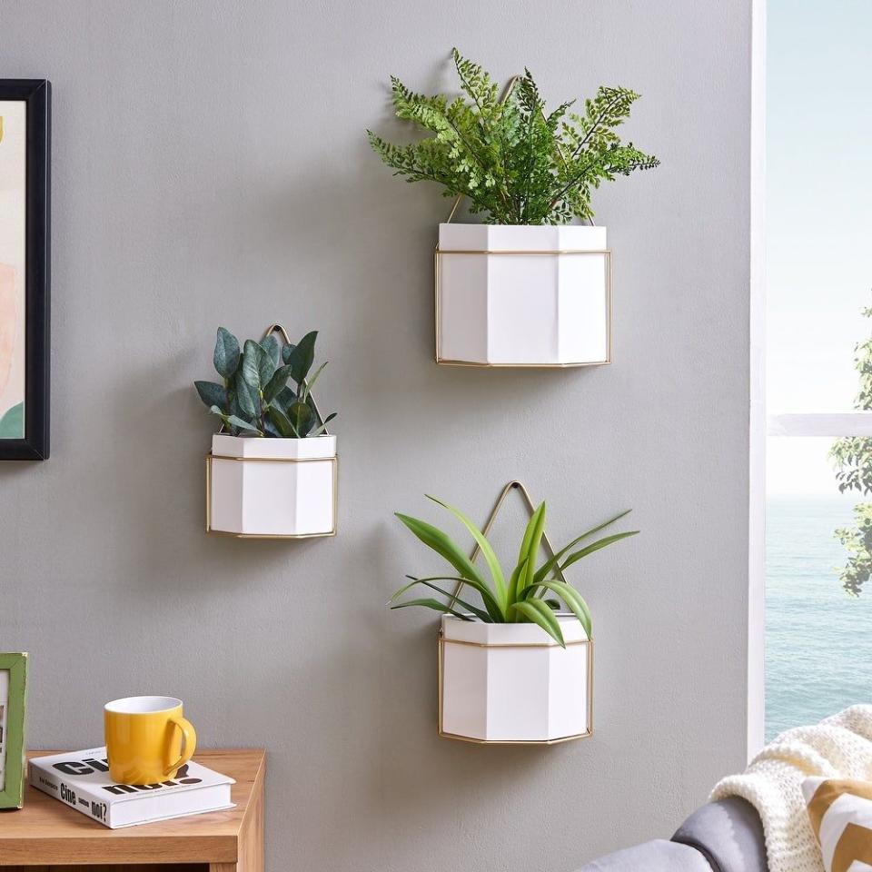 9) Geometric White and Gold Wall Planters