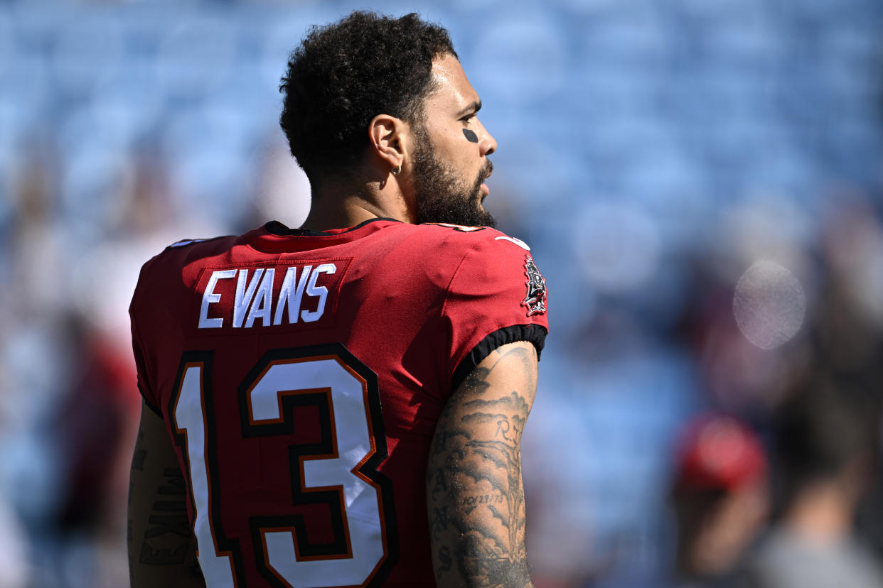 The NFL is reviewing an alleged autograph interaction between two referees and Tampa Bay Buccaneers wide receiver Mike Evans, which was captured on video by a Carolina Panthers beat writer and posted on Twitter following the game. (Photo by Eakin Howard/Getty Images)