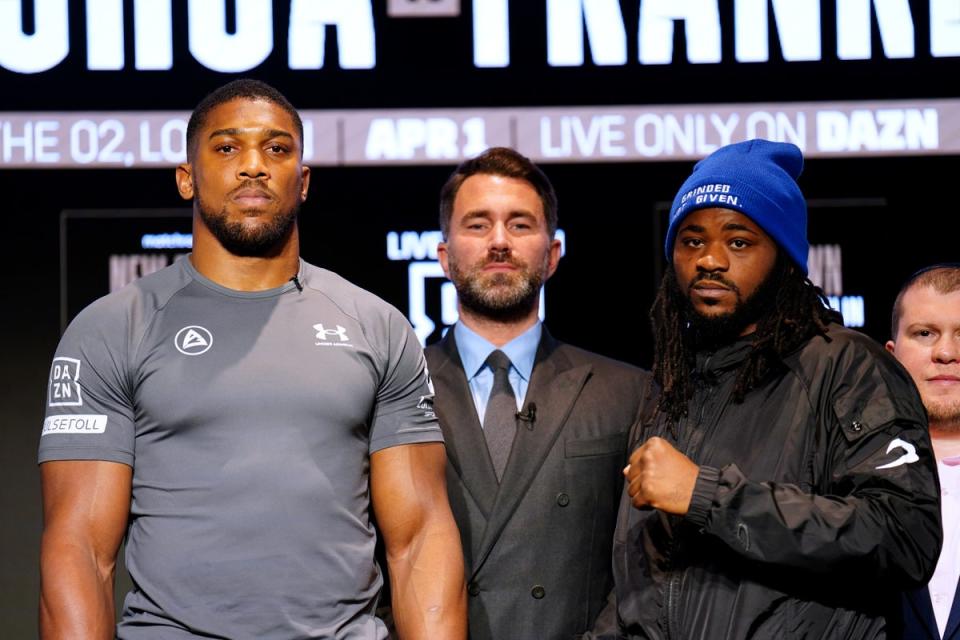 Anthony Joshua (left) and opponent Jermaine Franklin at a press conference on Wednesday (Zac Goodwin/PA) (PA Wire)