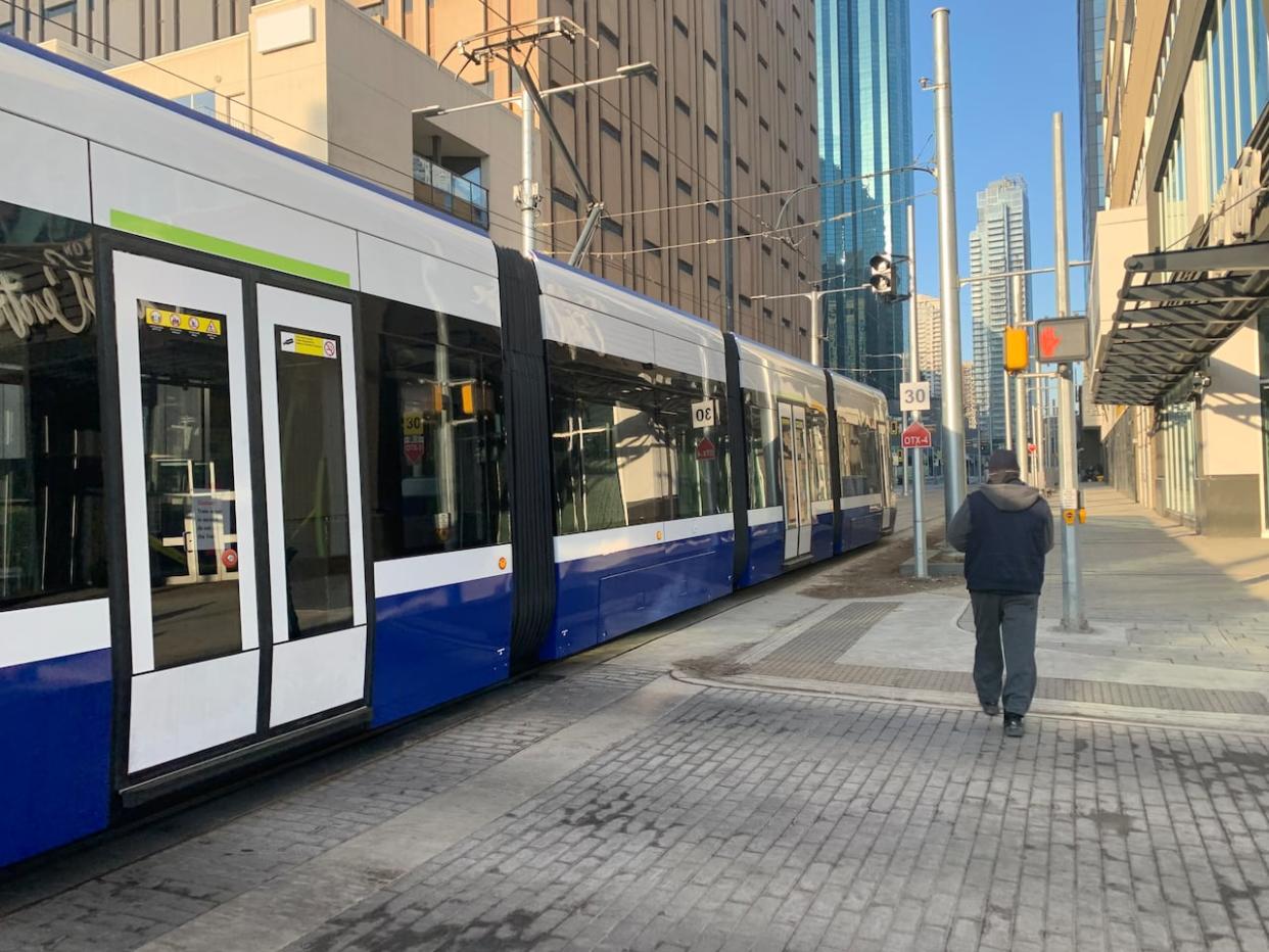 While bus ridership has recovered from the COVID-19 pandemic, LRT use has not, the city says.   (Natasha Riebe/CBC - image credit)