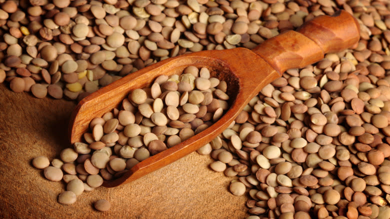 Lentils with wooden scoop