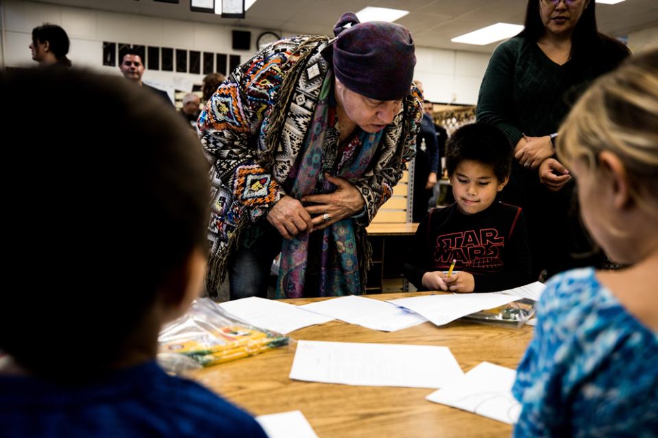 Steven Van Zandt visits Orangethorpe Elementary School in Fullerton, Calif., a partner school for his TeachRock history program. (Wes Kriesel)