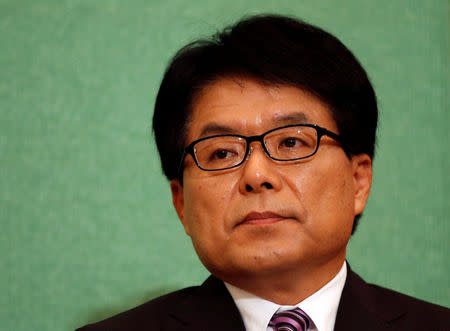 Former internal affairs minister Hiroya Masuda, a candidate planning to run in the Tokyo Governor election, attends a joint news conference with other potential candidates at the Japan National Press Club in Tokyo, Japan July 13, 2016. REUTERS/Issei Kato