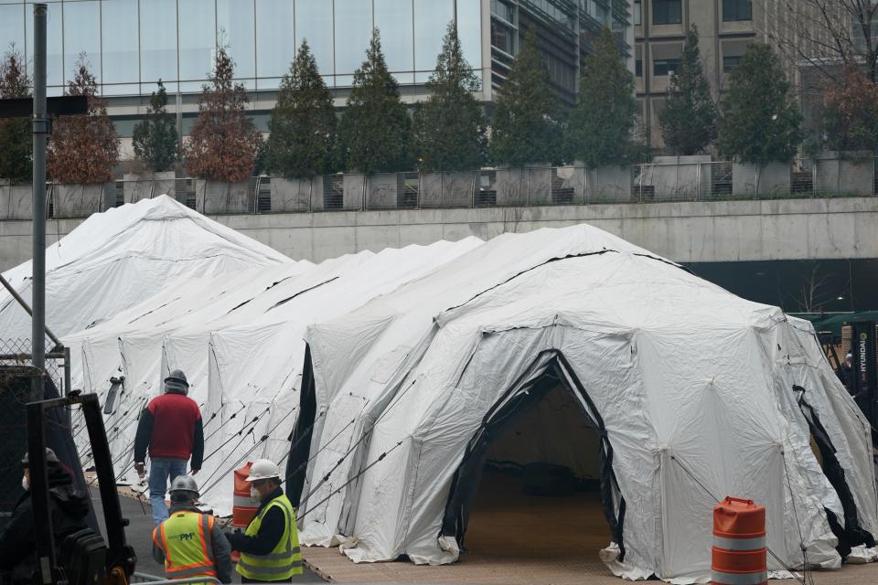 A makeshift morgue outside Bellevue Hospital in New York on Wednesday. (Bryan R. Smith/AFP via Getty Images)