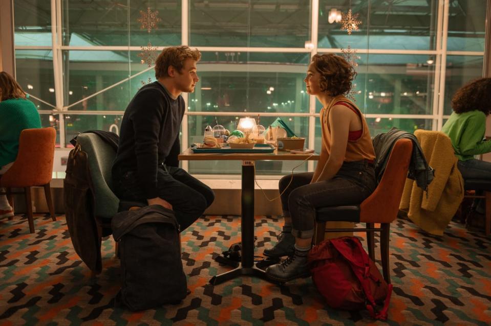 Film still of Haley Lu Richardson and Ben Hardy in 'Love at First Sight'