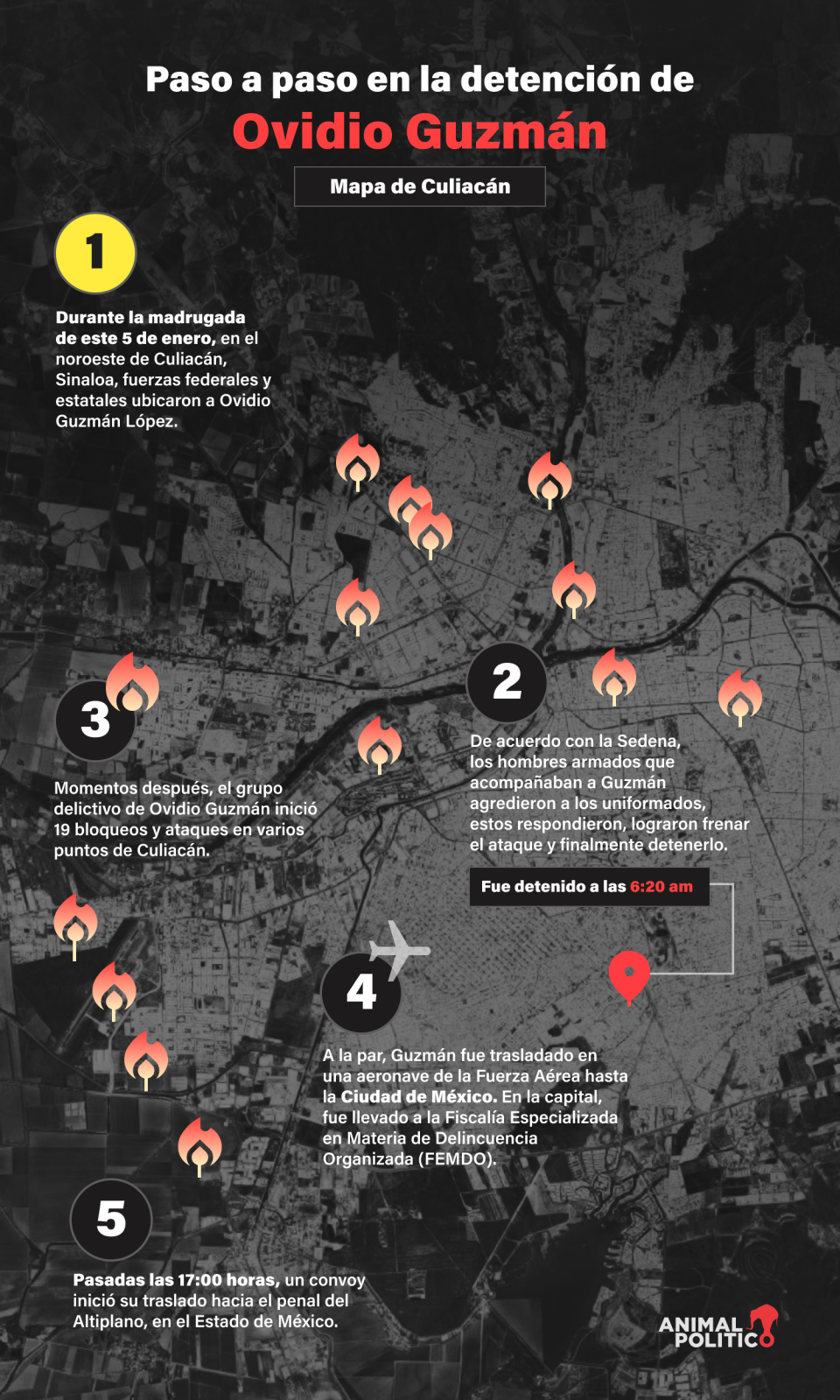 Mapa recaptura de Ovidio Guzmán y bloqueos en respuesta