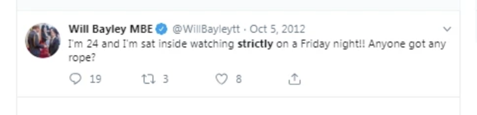 Bayley's tweet has since been deleted (Twitter/Will Bayley)