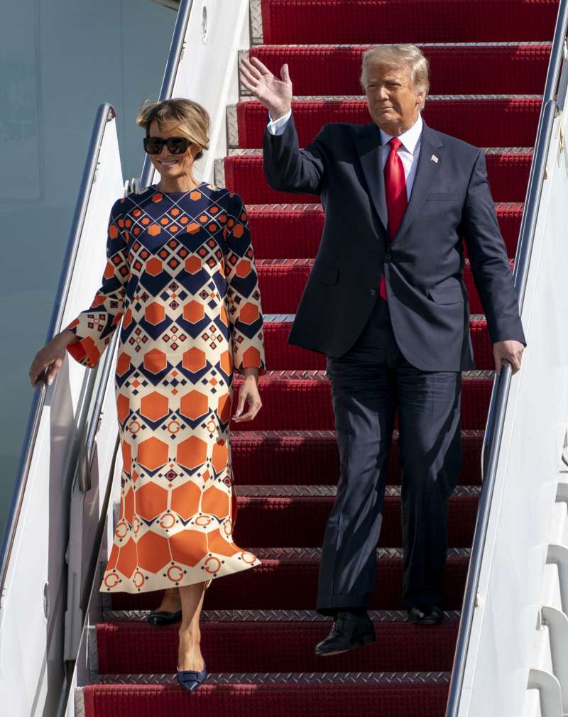 2021年1月20日，美國總統川普夫婦最後一次搭乘空軍一號，飛抵佛羅里達州（AP）