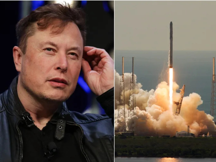 SpaceX CEO Elon Musk next to rocket launch