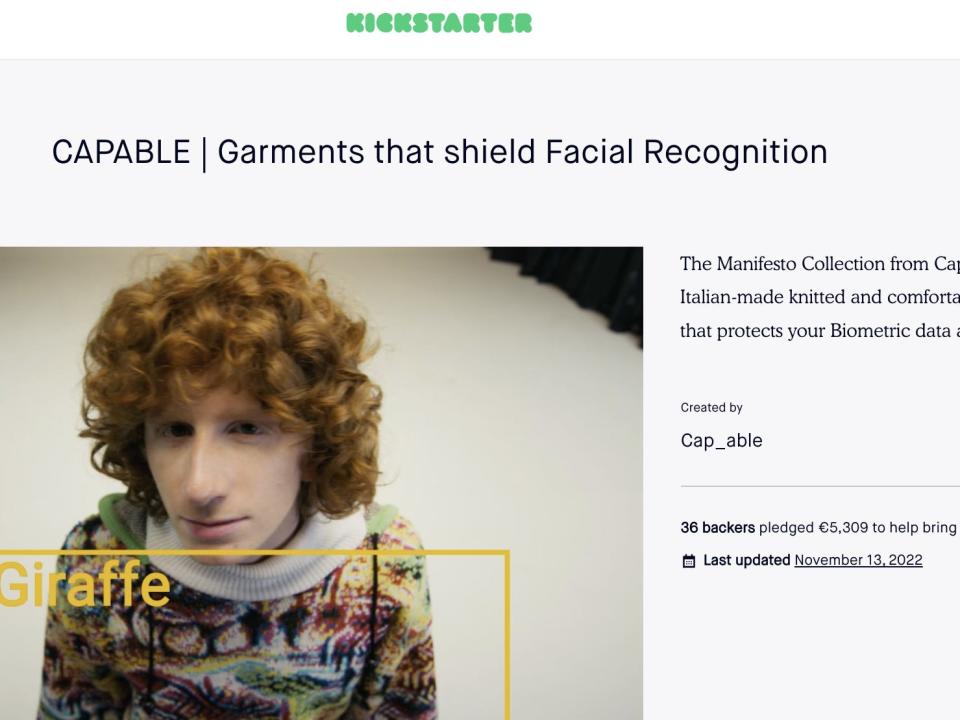 A screenshot of Cap_able's Kickstarter page, which shows that it has received 36 backers who pledged a total €5,309
