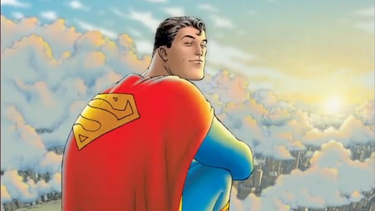  Superman sitting on a cloud. 