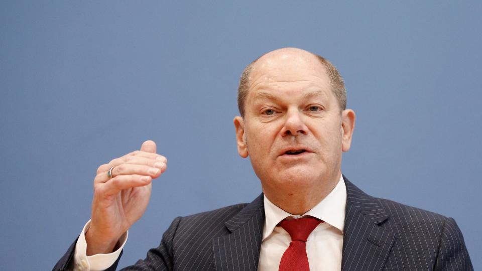 Bundesfinanzminister Olaf Scholz (SPD) bei einer Pressekonferenz zur geplanten Reform des Gesetzes zur Grundsteuer. Foto: Carsten Koall