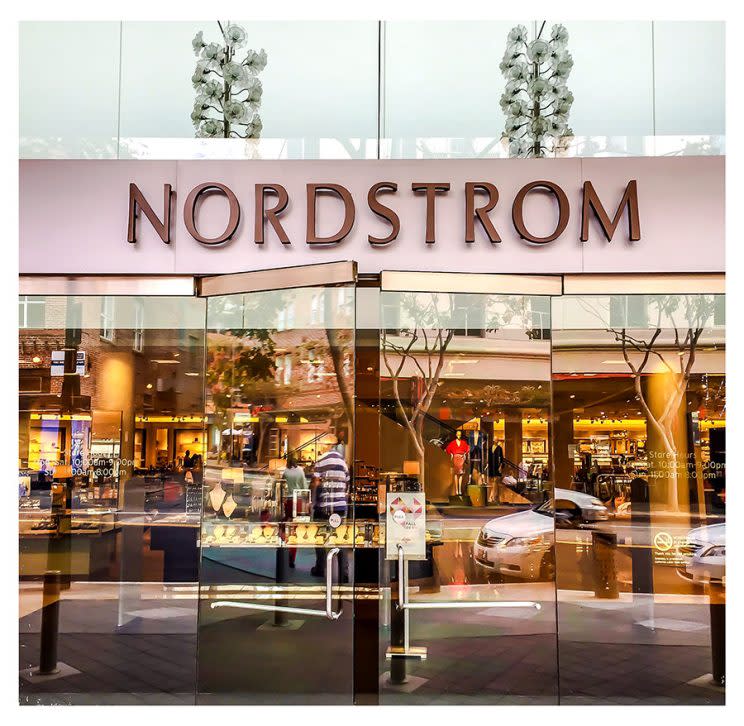 Santa Monica, Ca - January 30, 2015. A Nordstrom store entranceway alongside the Santa Monica promenade pedestrians only street.