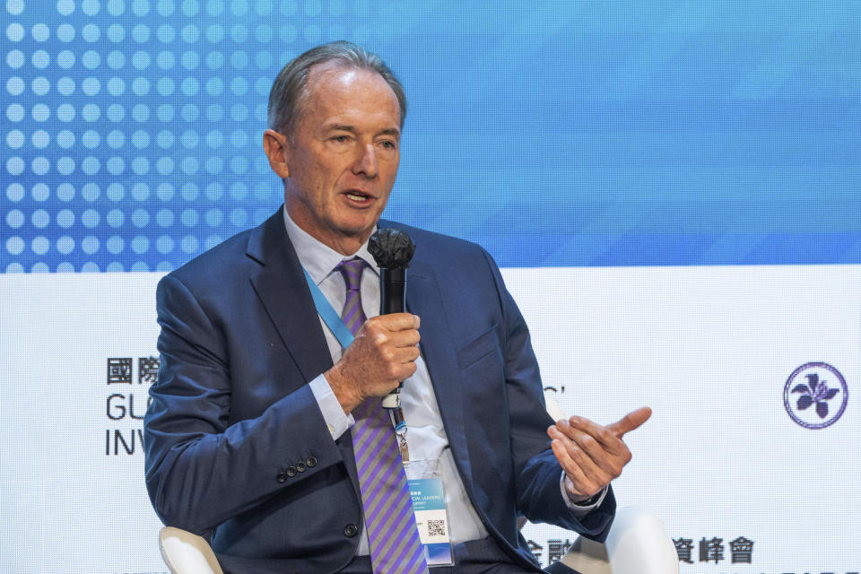 Chairman and Chief Executive Officer of Morgan Stanley James Gorman speaks during the Global Financial Leaders' Investment Summit in Hong Kong, Wednesday, Nov. 2, 2022. Chinese regulators downplayed China's real estate slump and slowing economic growth while Hong Kong's top leader pitched Hong Kong as a unique link to the rest of China at a high-profile investment summit Wednesday. (AP Photo/Bertha Wang)