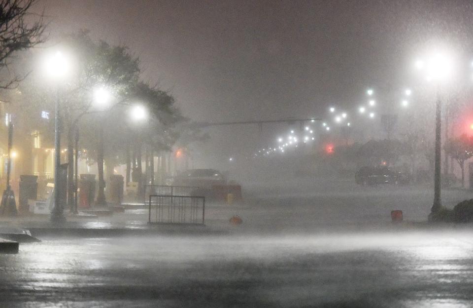 Rehoboth Avenue looking west as Tropical Storm Elsa passed over Rehoboth Beach on during the overnight hours in 2021.