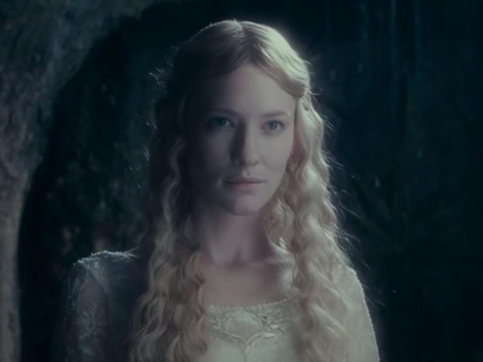 Galadriel wearing a white dress in lord of the rings