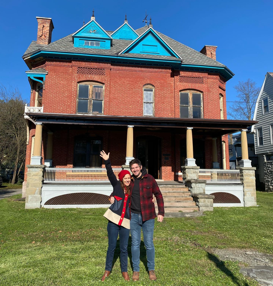 Elizabeth and Ethan Finkelstein, founders of Cheap Old Houses on Instagram and HGTV, visited the Samson J. Friendly House in Elmira after it was purchased by April and Katie Grossman.