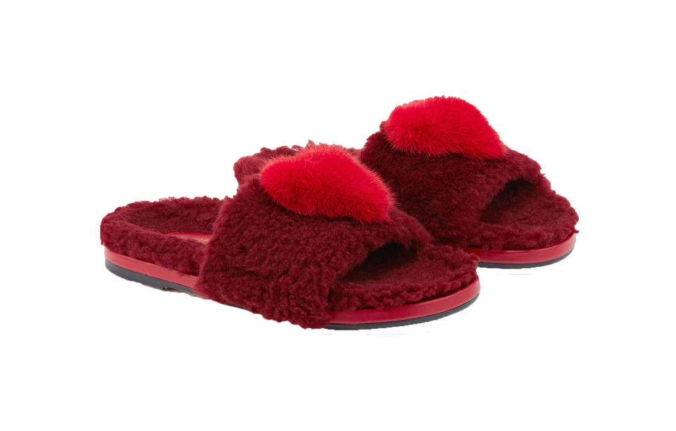 <p>Fun London Fashion Week designer Anya Hindmarch has just released her latest furry sandals. The stand-out sliders feature everything from cute love hearts to googly eyes.<br><a rel="nofollow noopener" href="http://www.anyahindmarch.com/en-GB/heart-slides-964067.html" target="_blank" data-ylk="slk:Anya Hindmarch, £495;elm:context_link;itc:0;sec:content-canvas" class="link "><i>Anya Hindmarch, £495</i></a> </p>