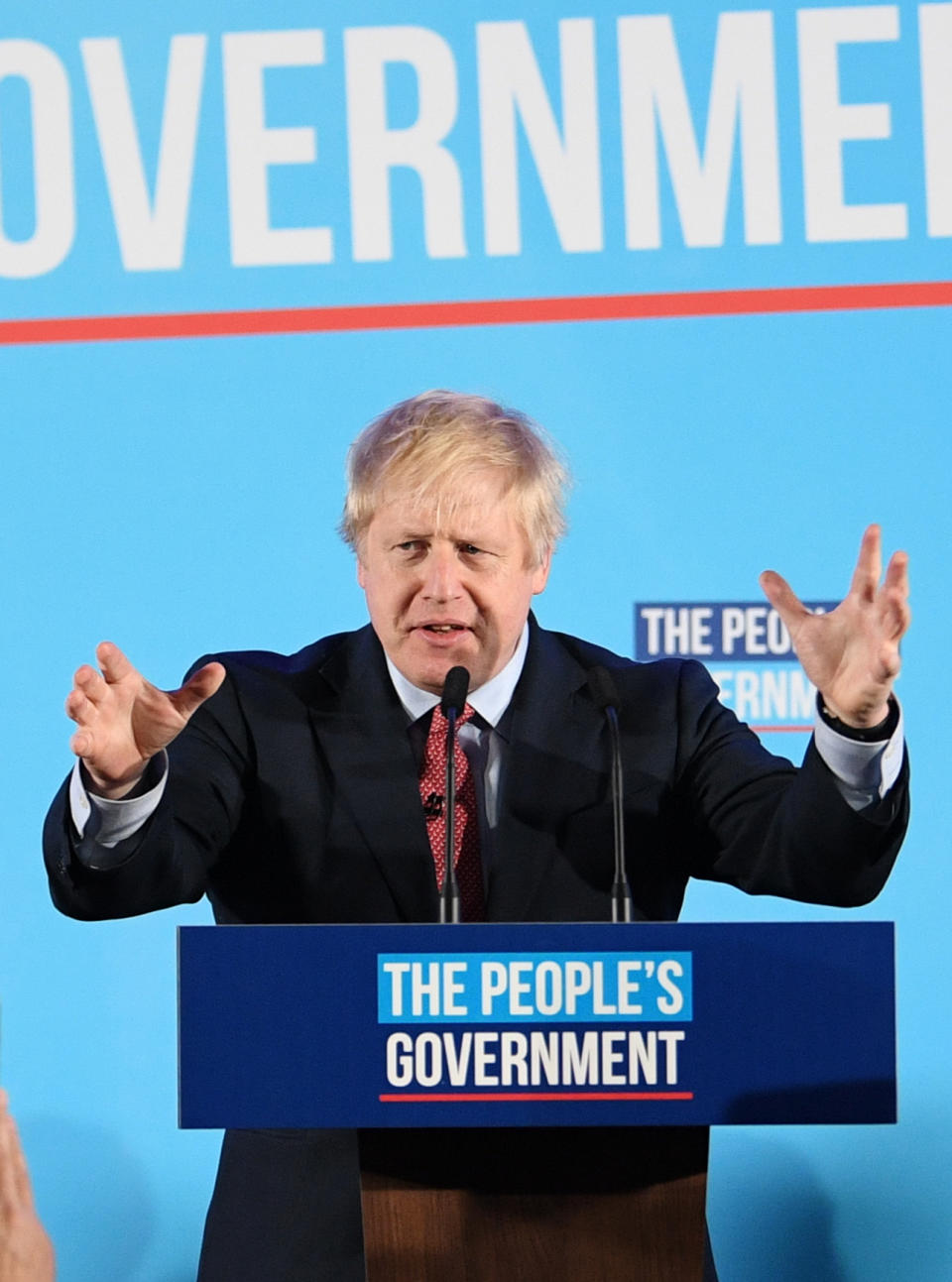 Prime Minister Boris Johnson at a rally with party supporters in Westminster after the Conservative Party was returned to power in the General Election with an increased majority.