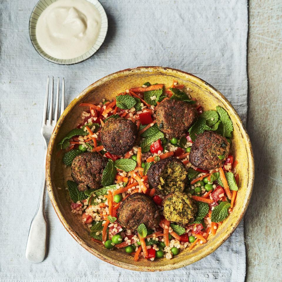 5) Falafel and bulgur wheat bowl with tahini sauce