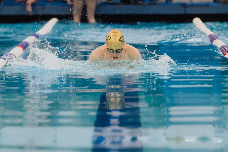 CMR's Eli Crist competes in the breaststroke at the crosstown meet on Tuesday at the Great Falls High Pool.