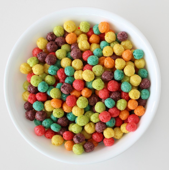 Behold a bowl of Trix cereal before General Mills switched from artificial colors and flavors to a reformulated version made with natural flavors and colorings.