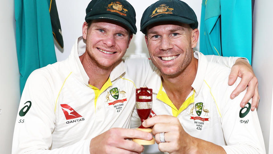 Steve Smith and David Warner, pictured here after winning the Ashes for Australia.