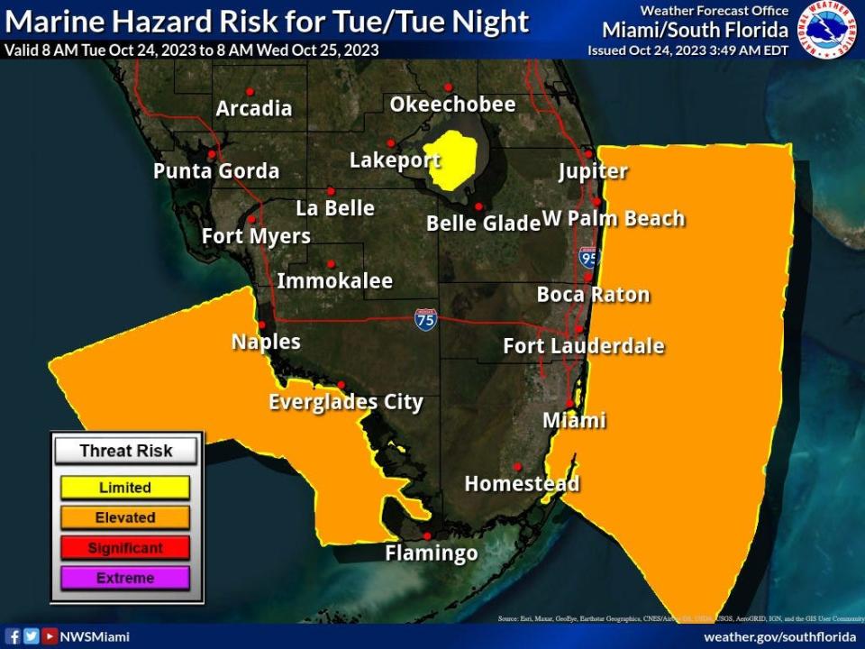 Marine hazard risk for Tuesday and Tuesday night.