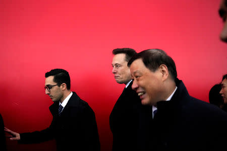 Tesla CEO Elon Musk and Shanghai's Mayor Ying Yong attend the Tesla Shanghai Gigafactory groundbreaking ceremony in Shanghai, China January 7, 2019. REUTERS/Aly Song