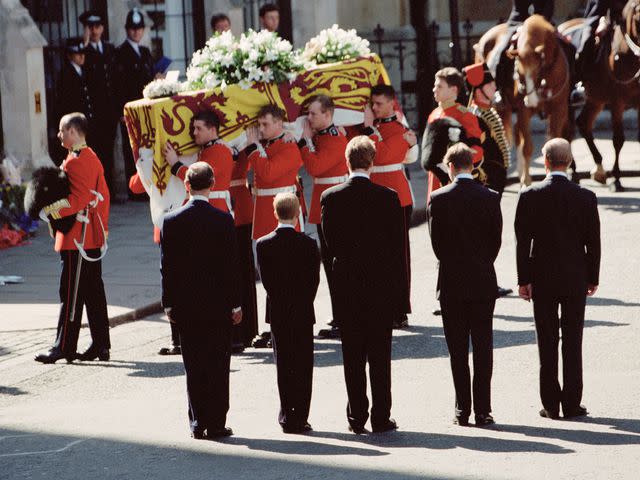 <p>Colin Davey/Getty</p> The funeral of Diana, Princess of Wales at Westminster Abbey in London on September 6, 1997.
